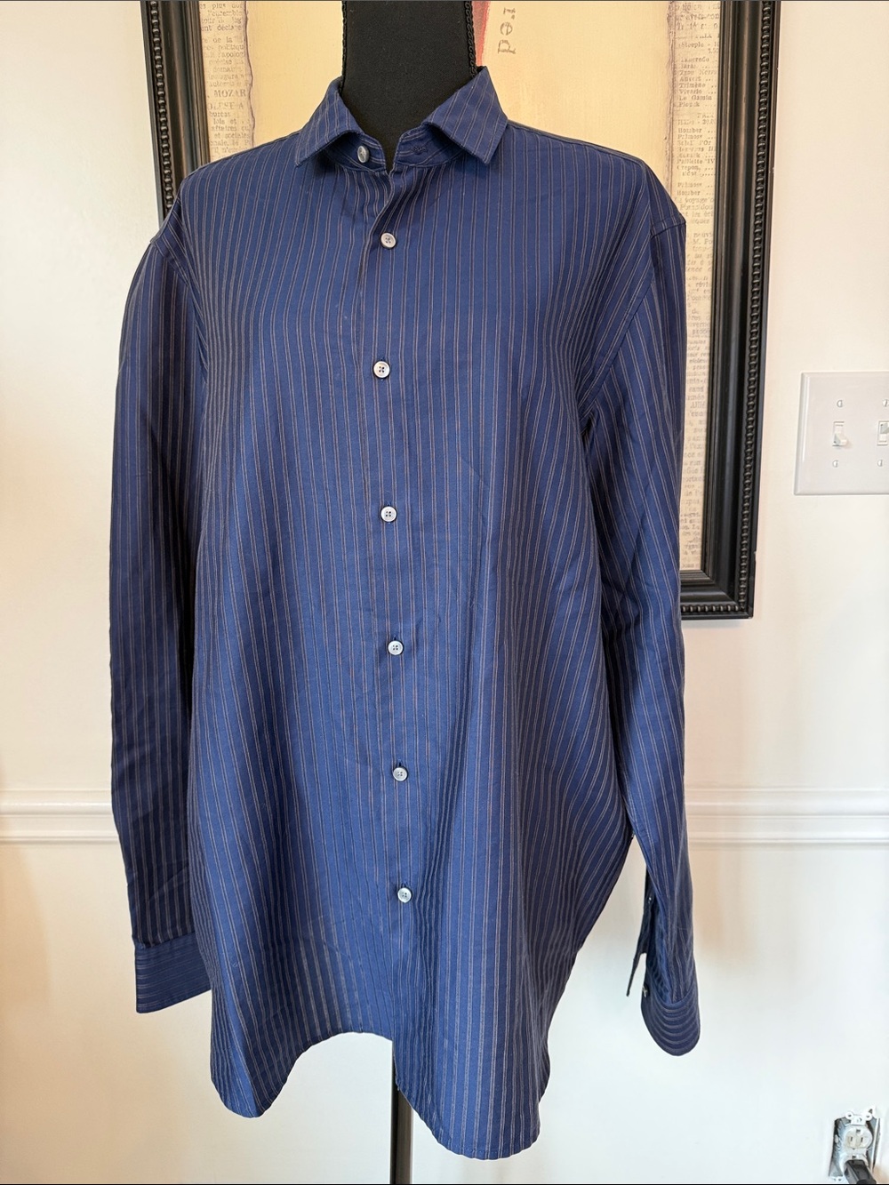 Hugo Boss Royal Navy Blue 100% Cotton Pinstripe Dress Shirt XL